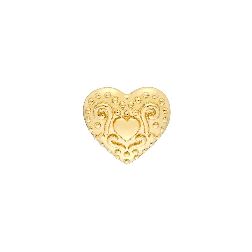 14k Solid Yellow Gold Small Heart Pattern Stud Ea… - image 2